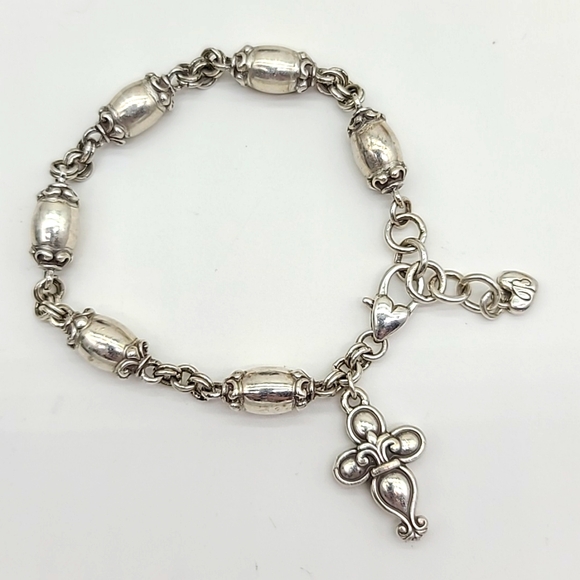 Brighton "BLAIRE CROSS" Brushed Silver Bracelet w Elongated Beads & Cross Charm! - Picture 7 of 10